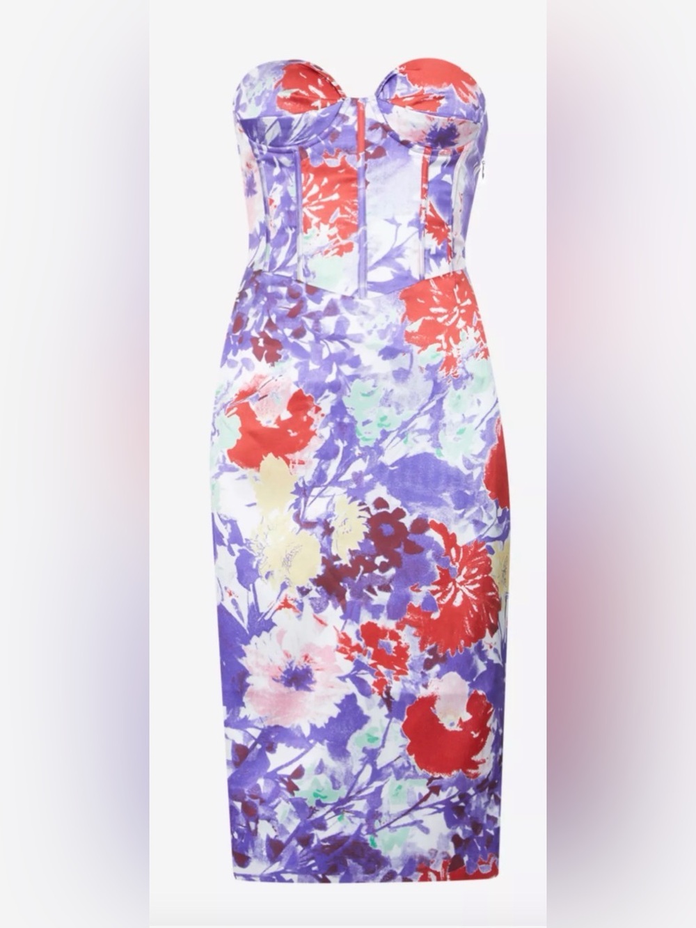 Lavish Alice Purple Floral Bustier Pencil Dress